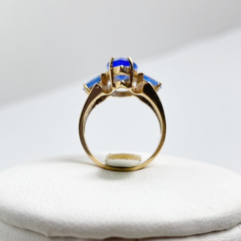 10K Gold Tanzanite Ring Marquise Center 3 Stone Statement Size 6 - Picture 8 of 14